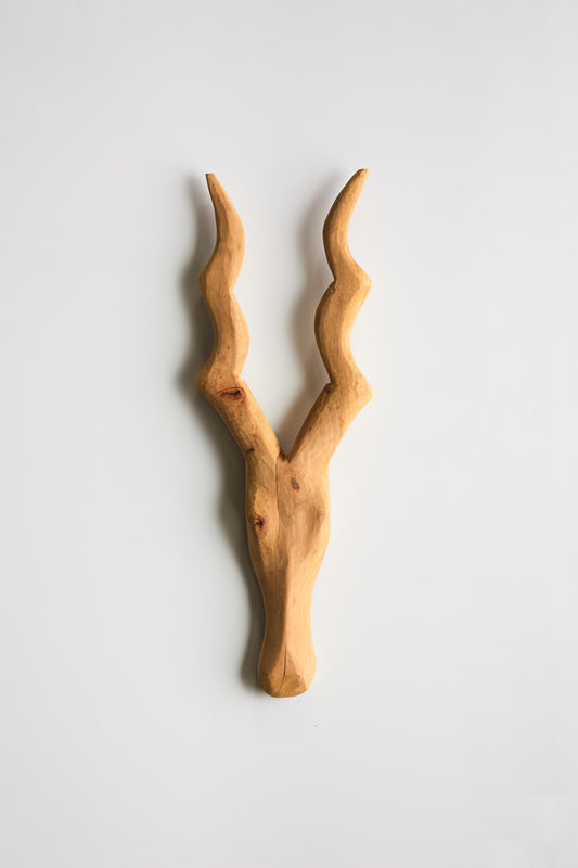 African Wooden Wall Sculpture: Kudu Antelope Head Wood Wall Sculpture