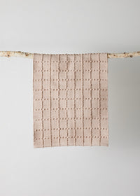 Blush Pink Plaid Hand-Loomed Cotton Bobble Mat