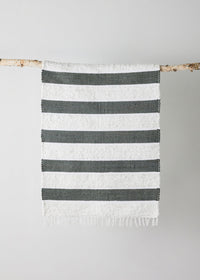 Plush Green Cotton Banded Hand-Loomed Mat