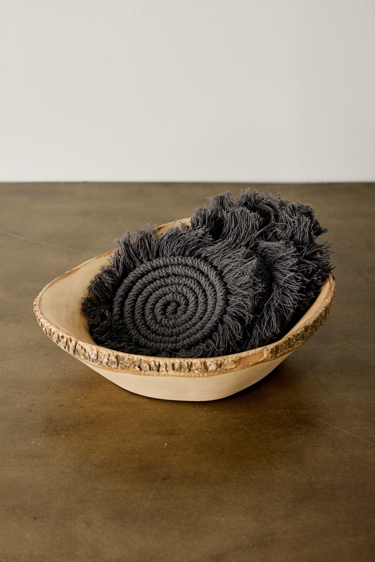 Black natural fiber handmade coaster set of 3