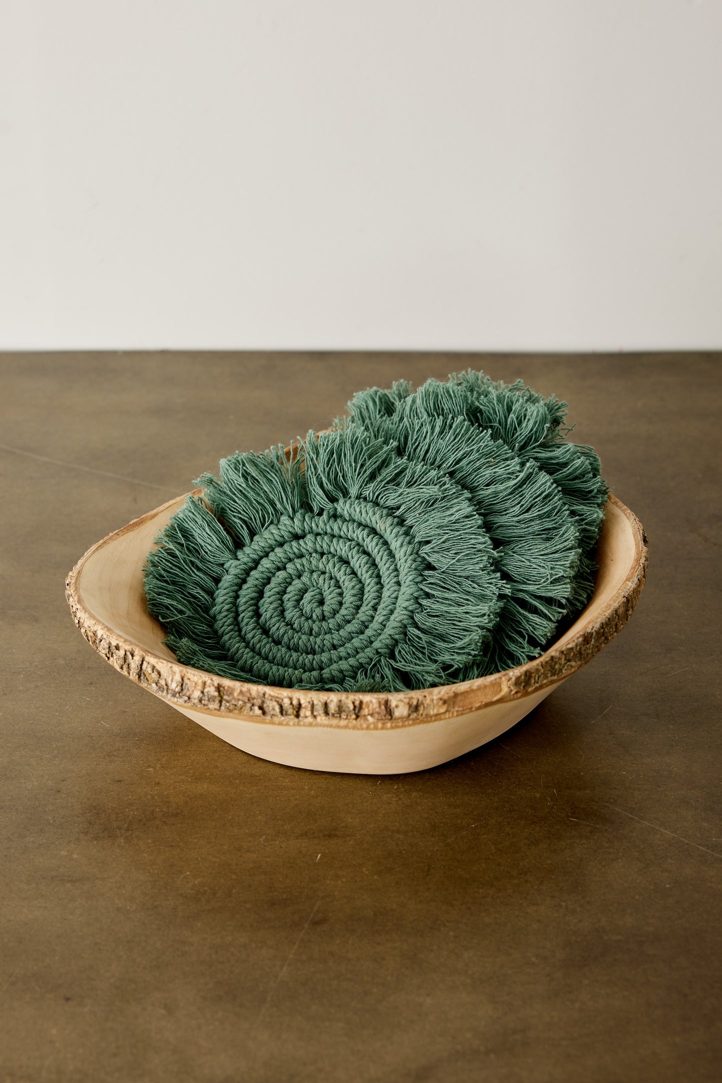 Green natural fibers handmade coaster set of 3