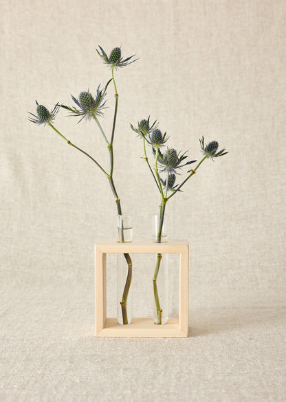 handmade Wood Frame Flower Vase with Glass Tubes