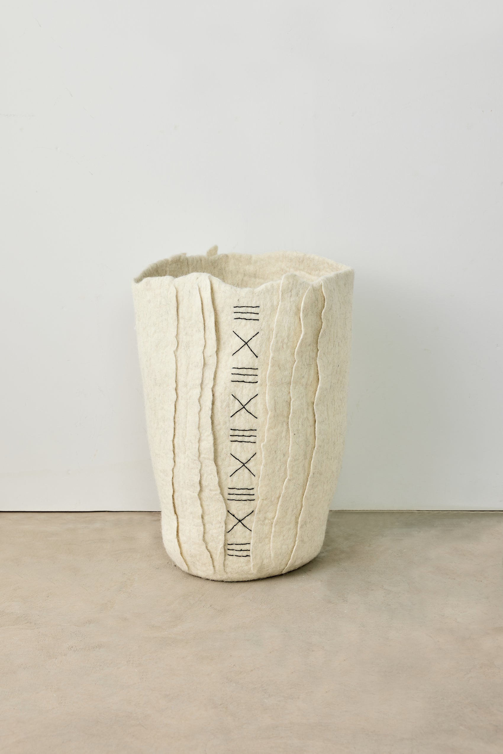 Zulu Hand-Felted Ivory Wool Floor Vase