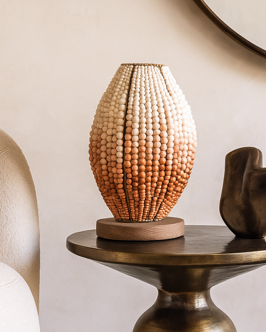 Terracotta Ombre Mud Clay Beaded Barrel Table Lamp