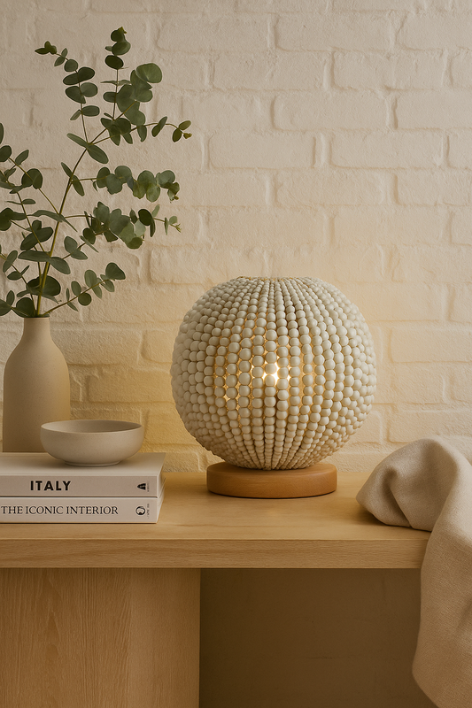 White Clay Bead Sphere Table Lamp