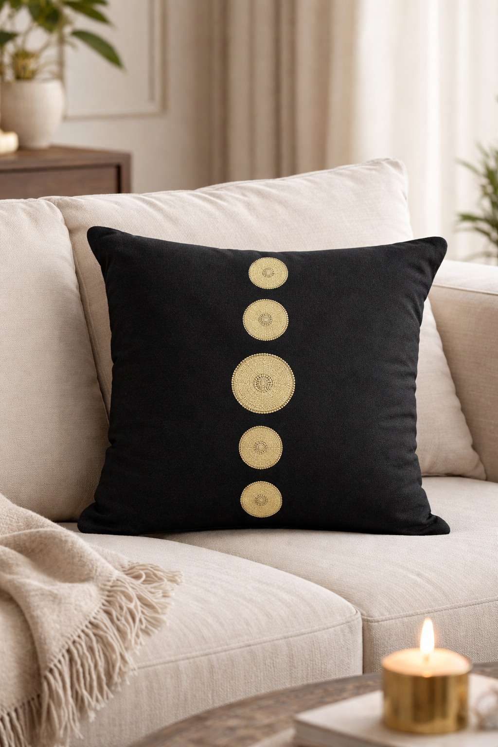 Heishi Black Trade Bead Pillow Cover