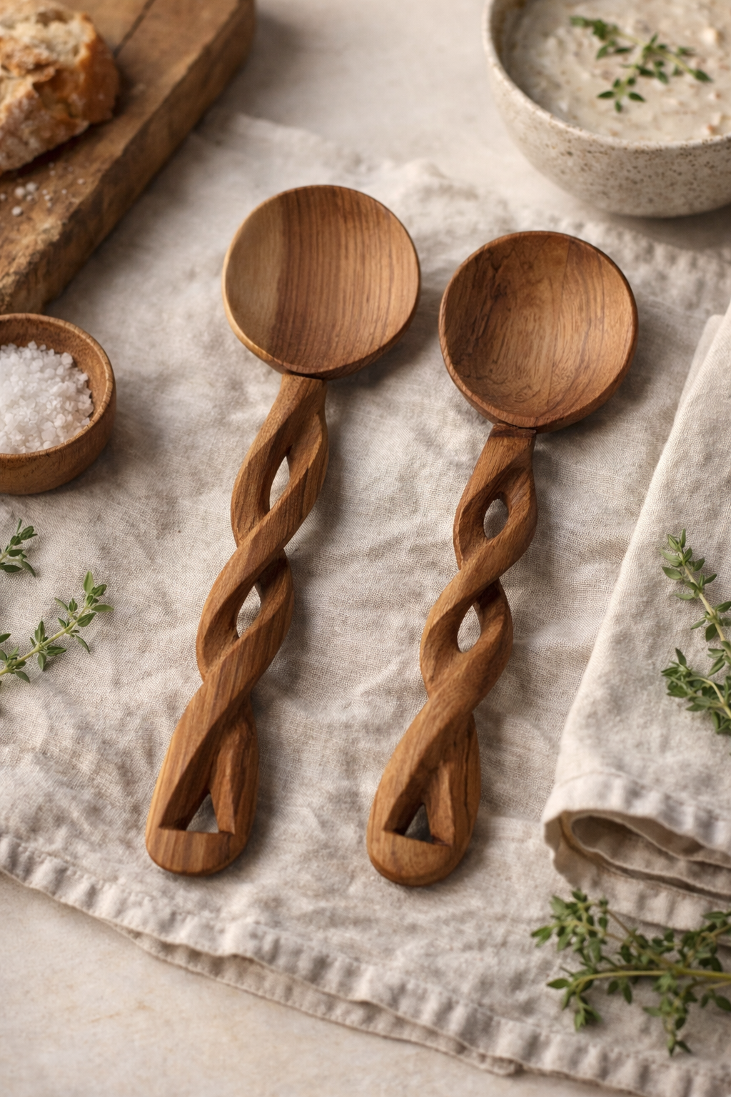 Mombasa Twist Salatbesteck aus geschnitztem Holz