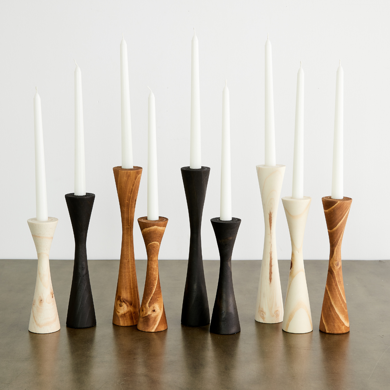  Wooden Geo Taper Candle Holders 9 Piece Set