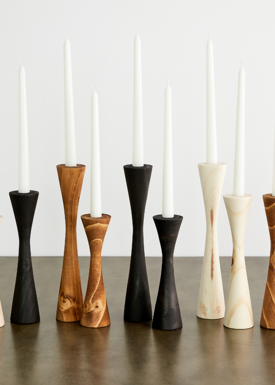  Wooden Geo Taper Candle Holders 9 Piece Set