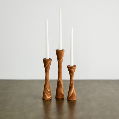 Rustic Wood Geo Taper Candle Holders 3 Piece Set