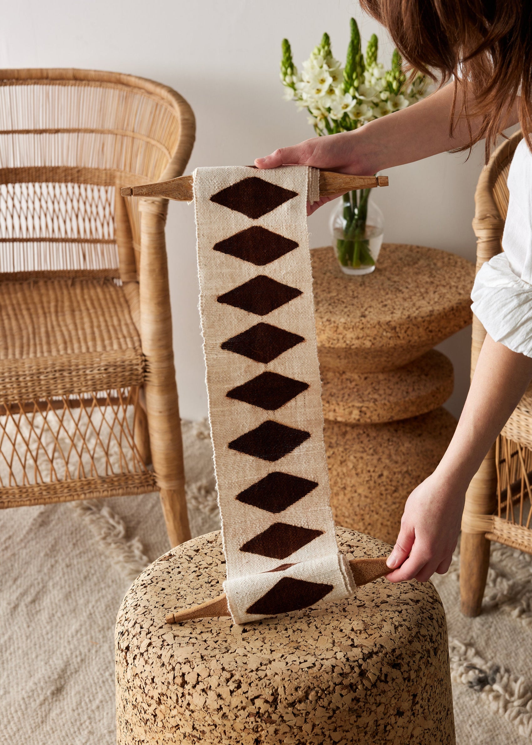 Balance Bogolan Totem in White with Brown Diamonds