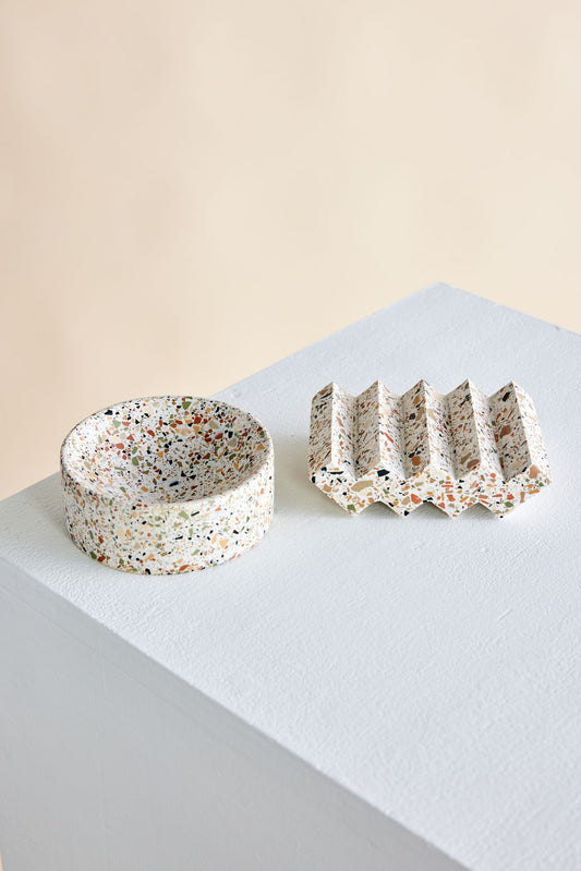 Neutral Terrazzo Zig-Zag Soap Dish & Trinket Bowl Bundle