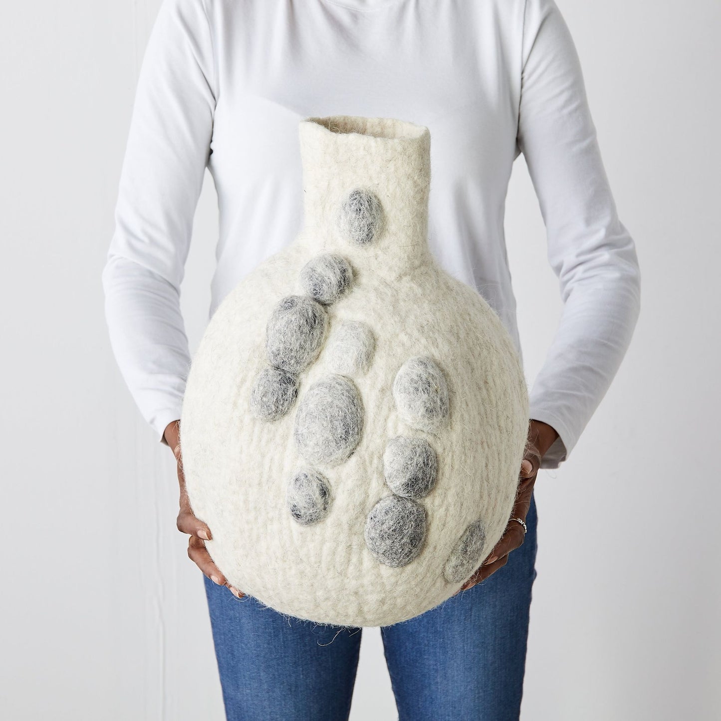 Karakul wool Hand-Felted Pebble Gourd Basket Large