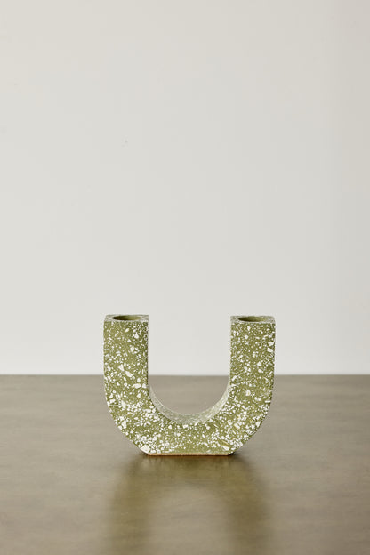 U-shaped Olive & White Terrazzo Taper Candle Holder