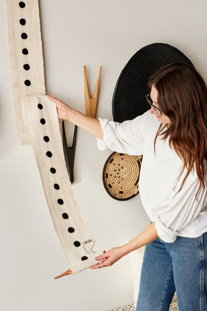 Birth Bogolan Wall Totem in White with Black Dots