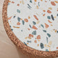 Elegant Kanju Wiid African Cork and Terrazzo Side Table, showcasing a sophisticated blend of sustainable cork and colorful terrazzo. This artisanal piece combines contemporary design with African craftsmanship, ideal for luxury interiors seeking a unique and eco-conscious aesthetic