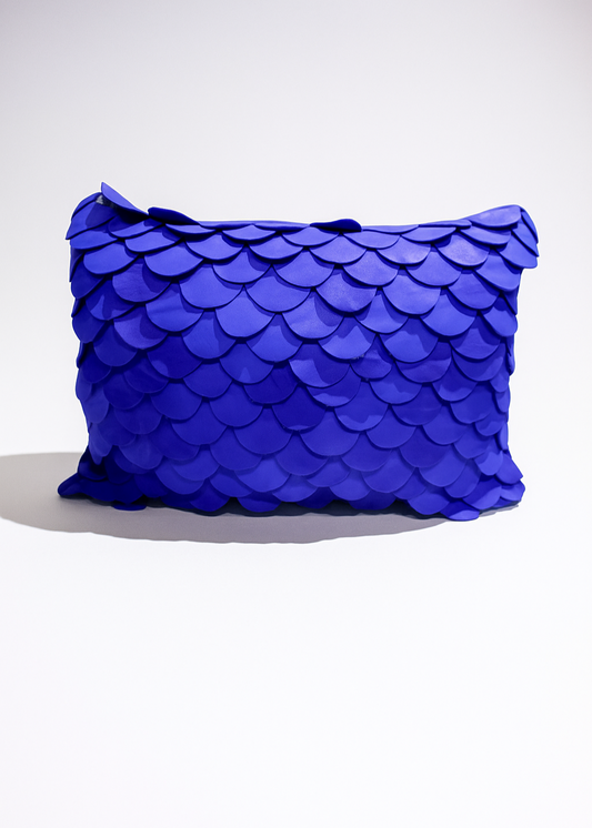 Angoni Cobalt Blue Scalloped Throw Pillow Cover – Light Scratches & Discoloration