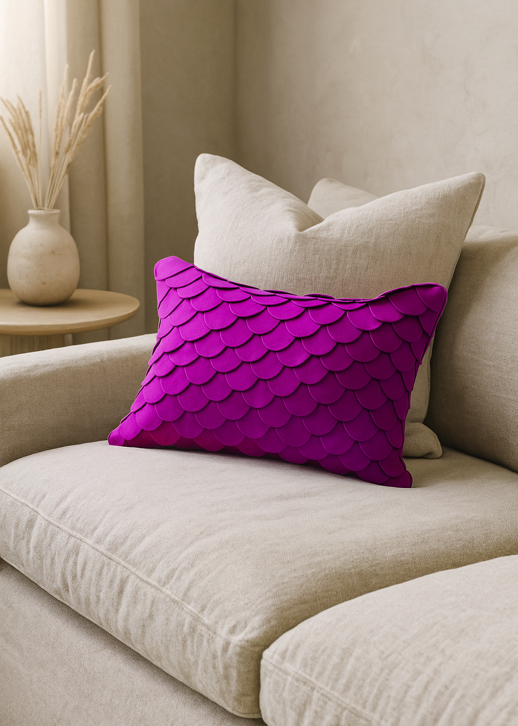 Angoni Fuchsia Scalloped Throw Pillow Cover – Light Scratches & Discoloration