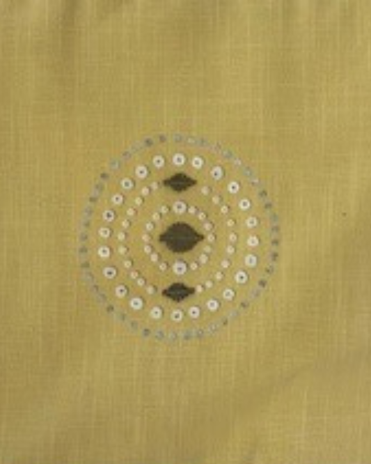 Decorative fabric with a circular pattern on a gold background