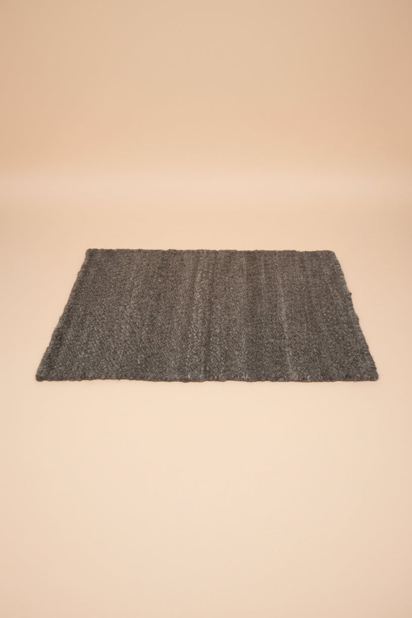 Charcoal Karakul Wool Hand-Loomed Mat