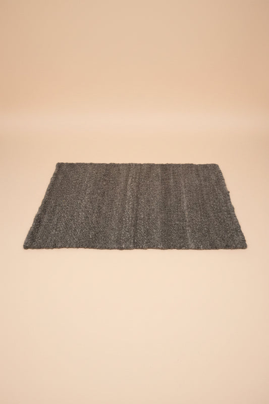 Charcoal Karakul Wool Hand-Loomed Mat