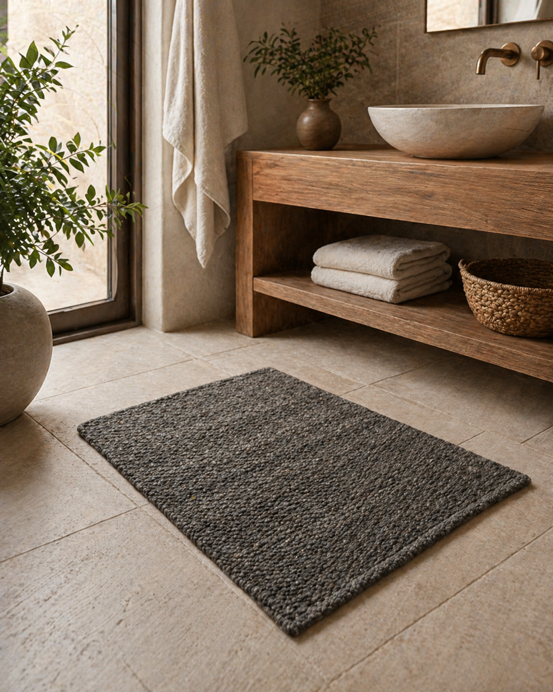 Charcoal Karakul Wool Hand-Loomed Mat