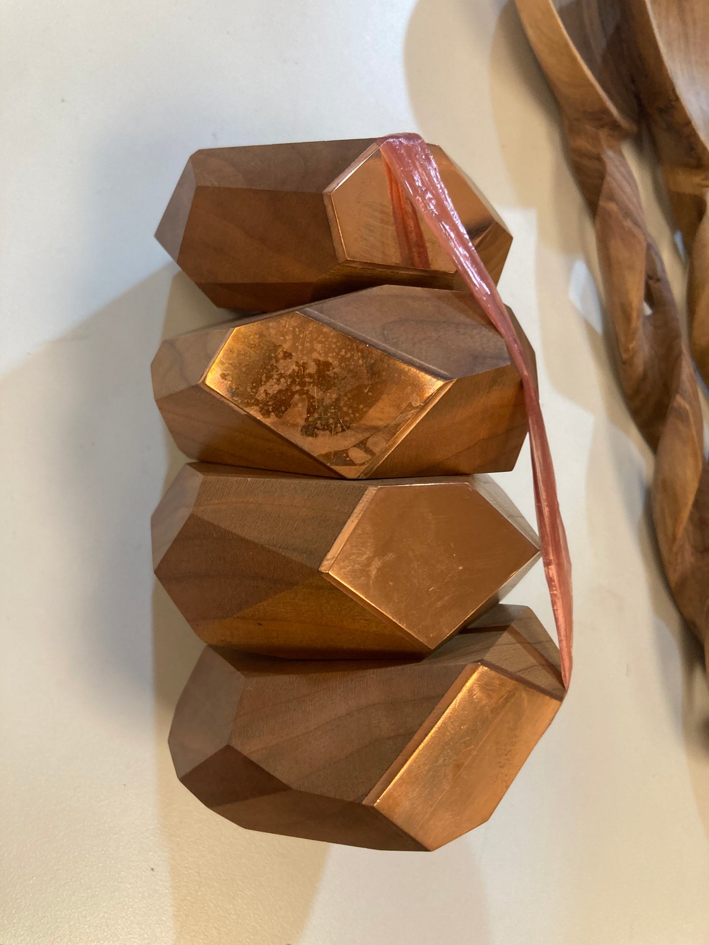 Cherry Wood and Copper Napkin Rings - Set 4 (Discoloration)