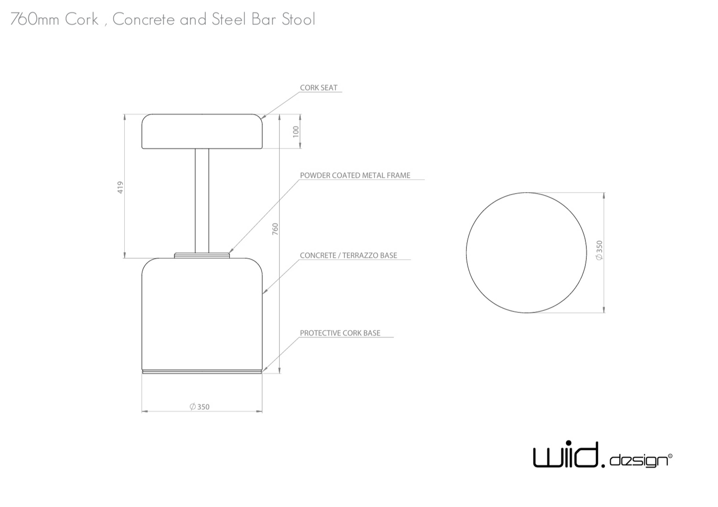 Wiid Cork Drehbarer Tresen- und Barhocker - Terrazzo