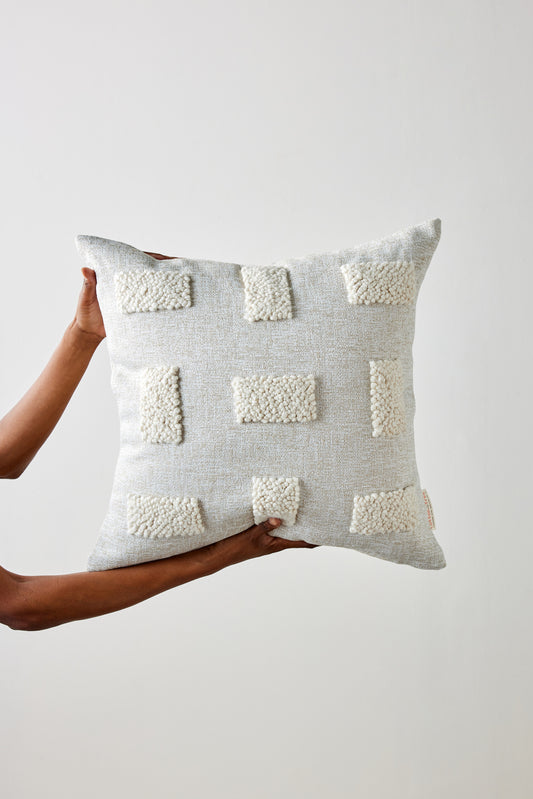 Blocks Organic Natural White Cotton Throw Pillow