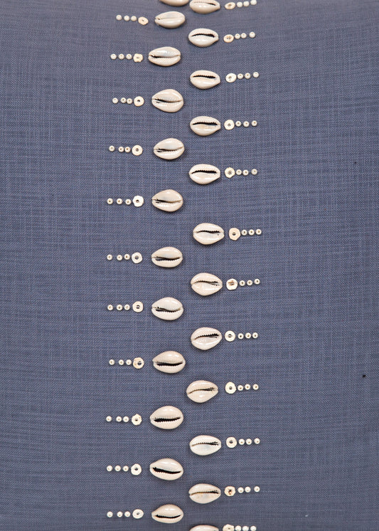 Cowrie Ileli Indigo Grey Trade Bead Pillow Cover