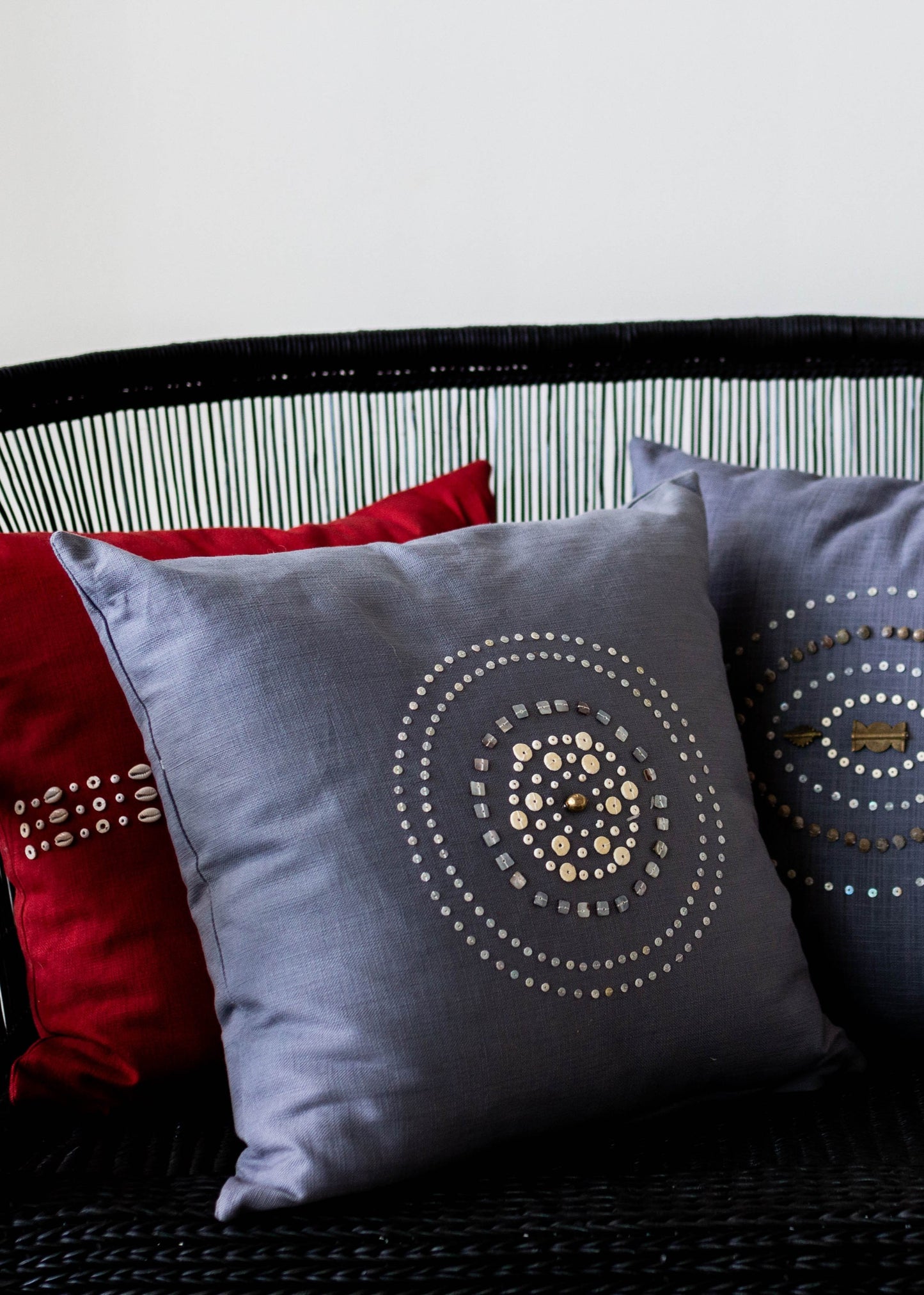 Dwuza Indigo Gray Trade Bead Pillow Cover