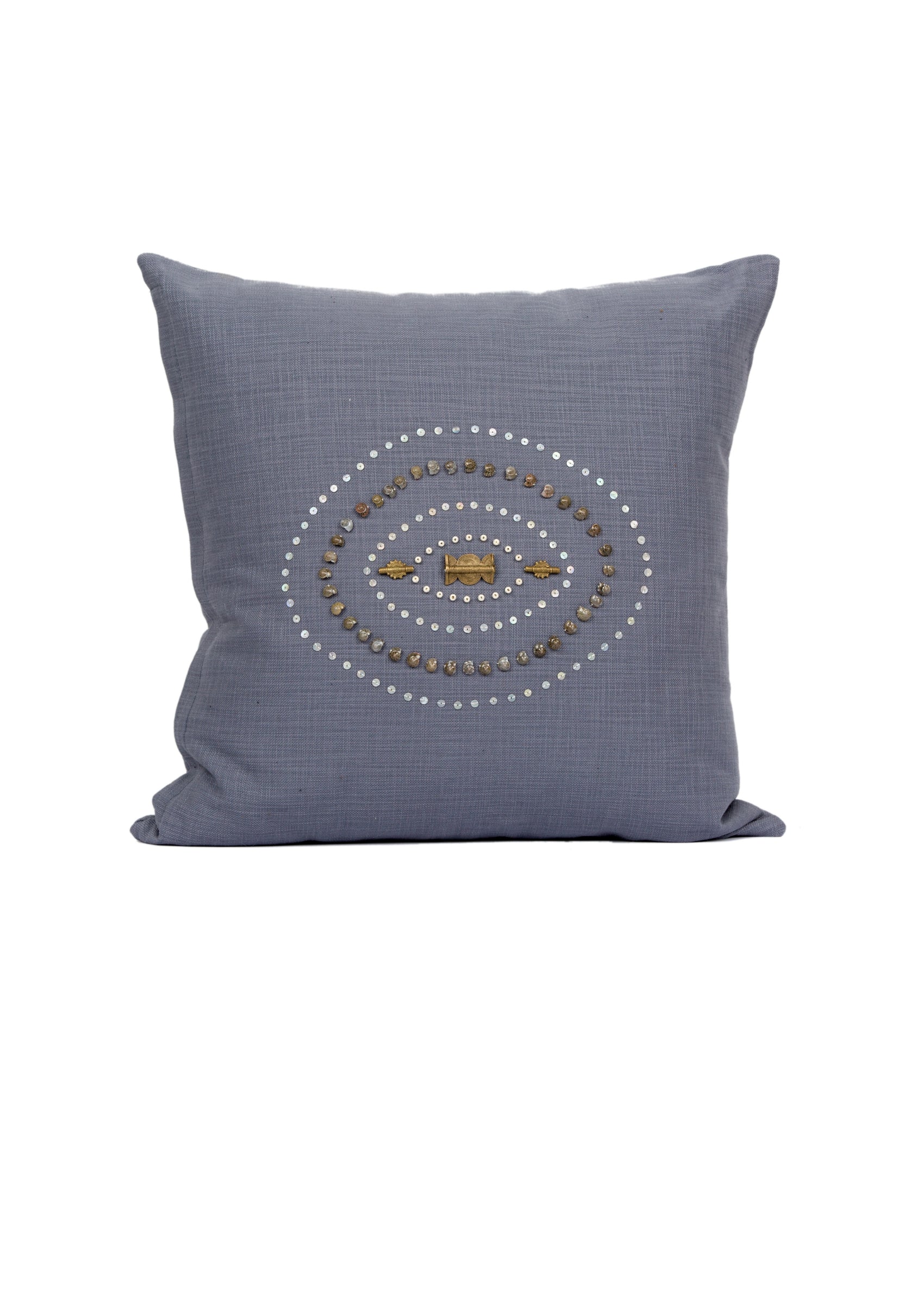 Dzira Indigo Gray Trade Bead Pillow Cover