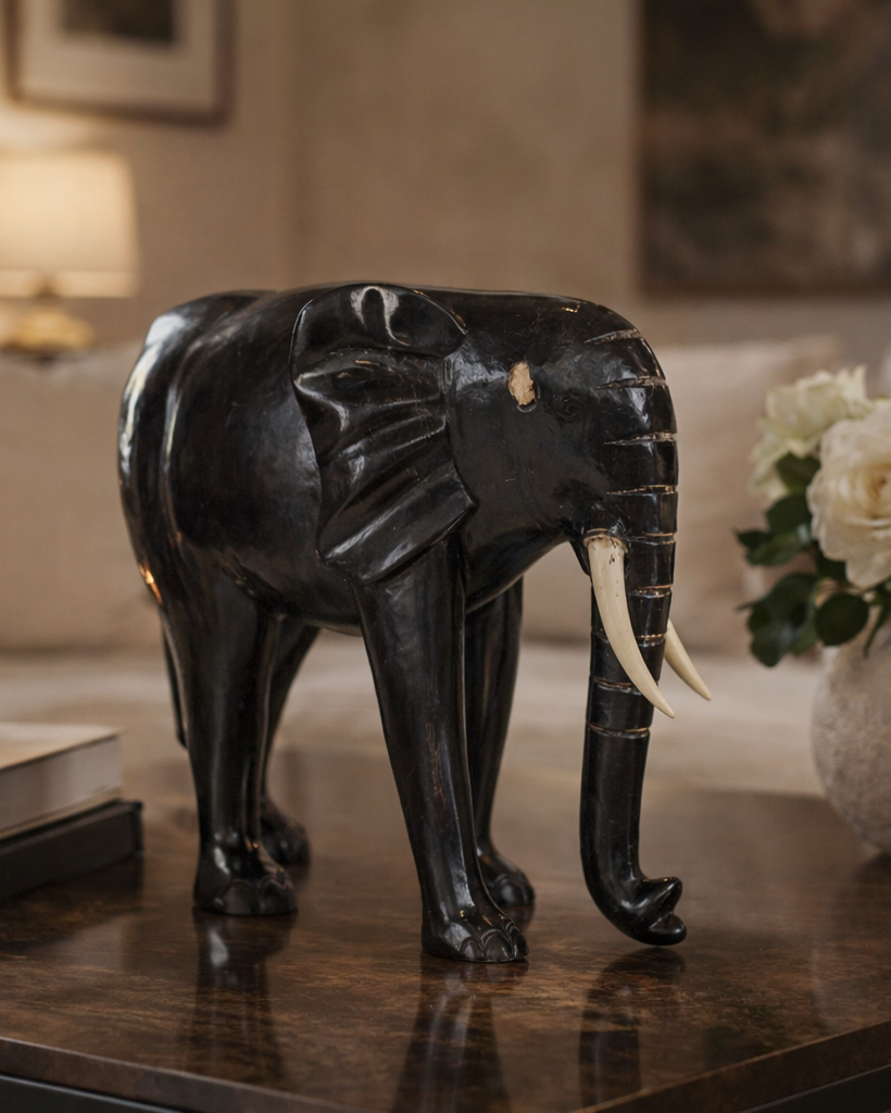 Ebony Ivorian Elephant Sculpture
