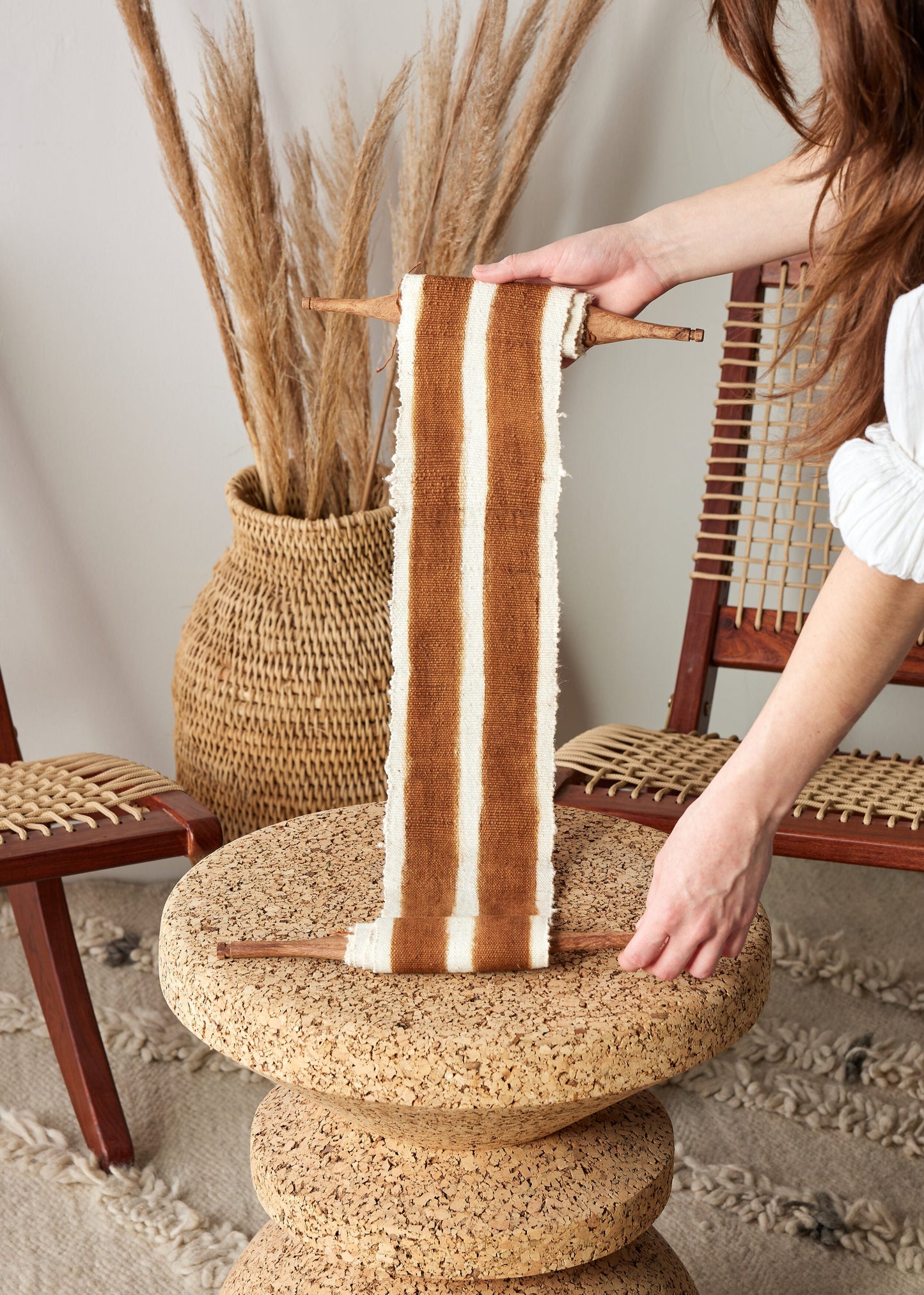 Enlighten Bogolan Wall Totem in White with Brown Lines