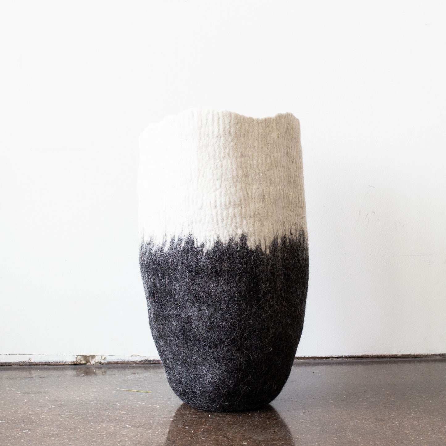 Modern Woven Floor Vase: Black & White Hand-Felted Floor Vase