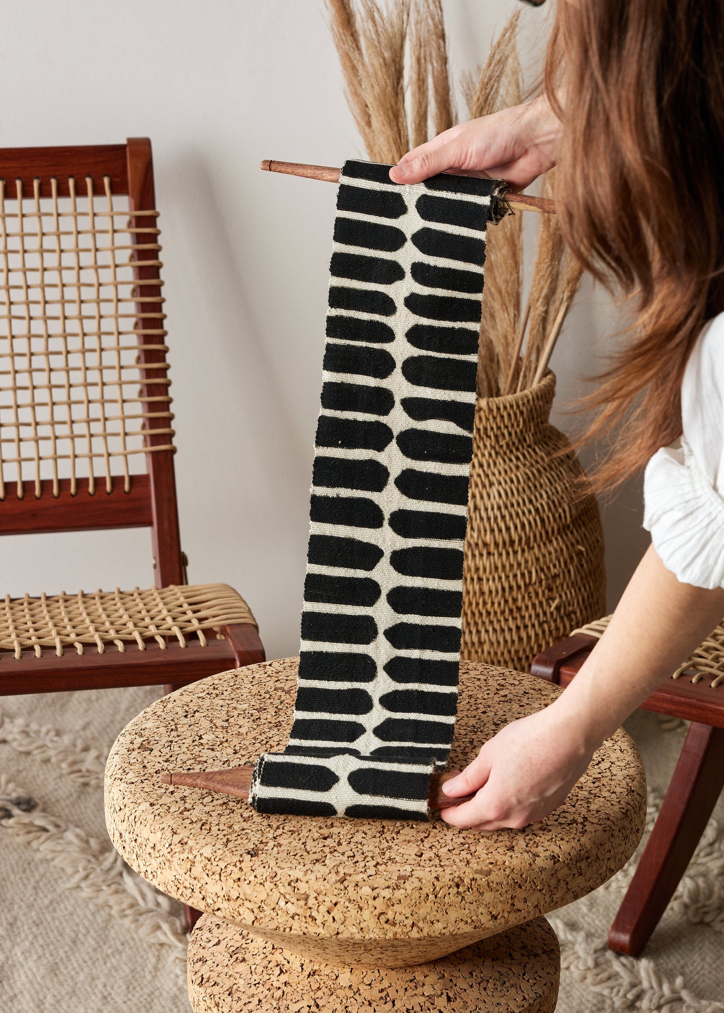 Flexibility Bogolan Wall Totem in Black with White Lines