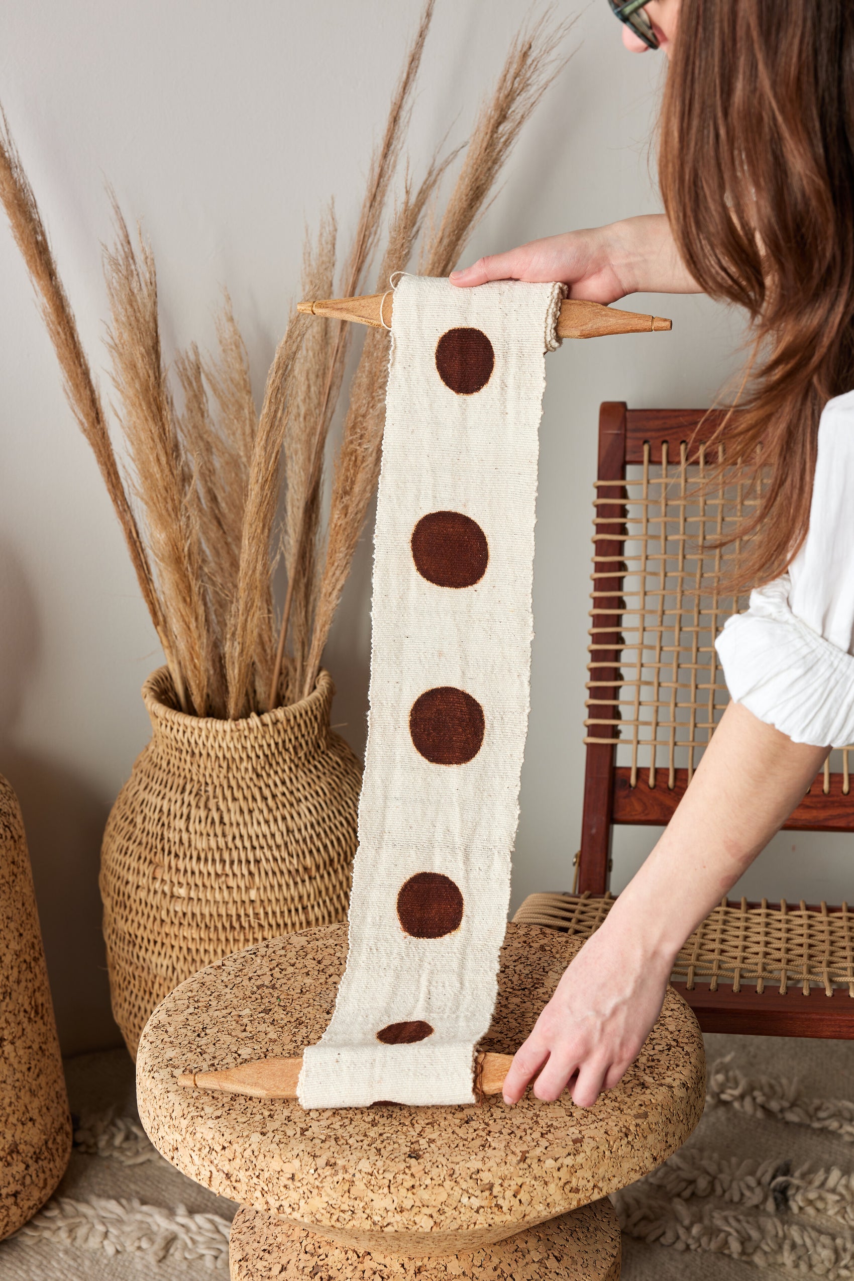 Flourish Bologan Wall Totem in White with Brown Circles