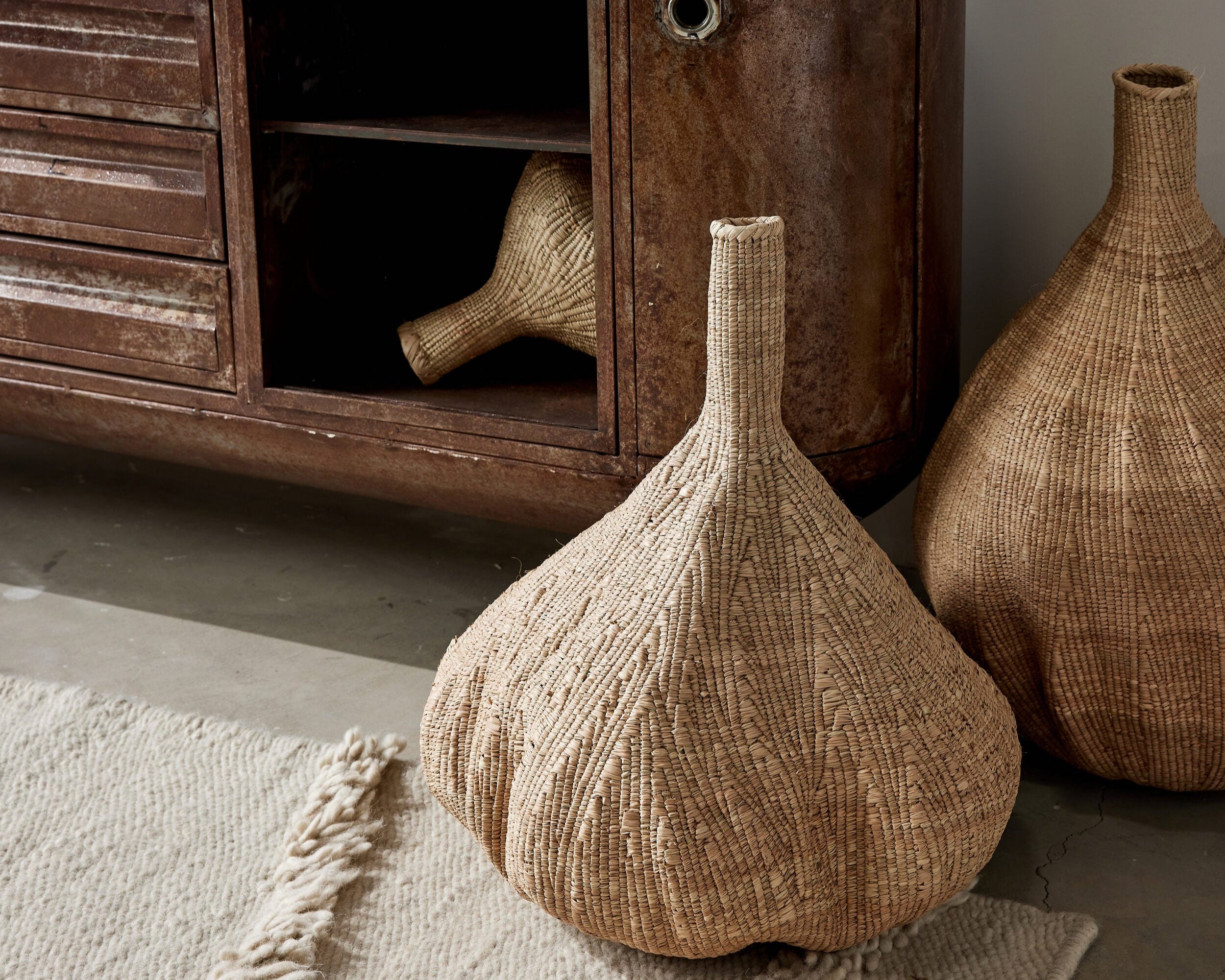 Long-Necked Ilala Garlic Gourd Handwoven African Basket, Artisan