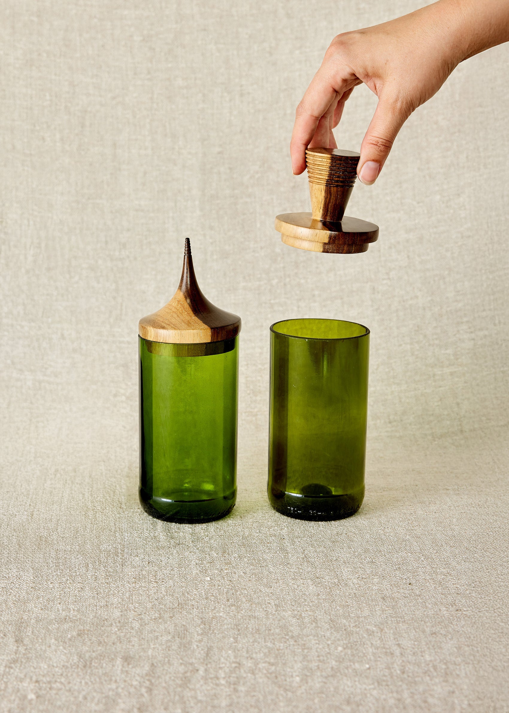 Wooden Topped Green Apothecary Jar