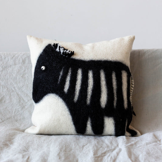 African Zebra Hand Felted Decorative Pillow Square 