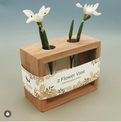 Wood Frame Flower Vase with Glass Tubes