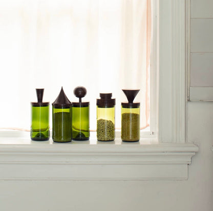 Wooden Topped Green Apothecary Jars