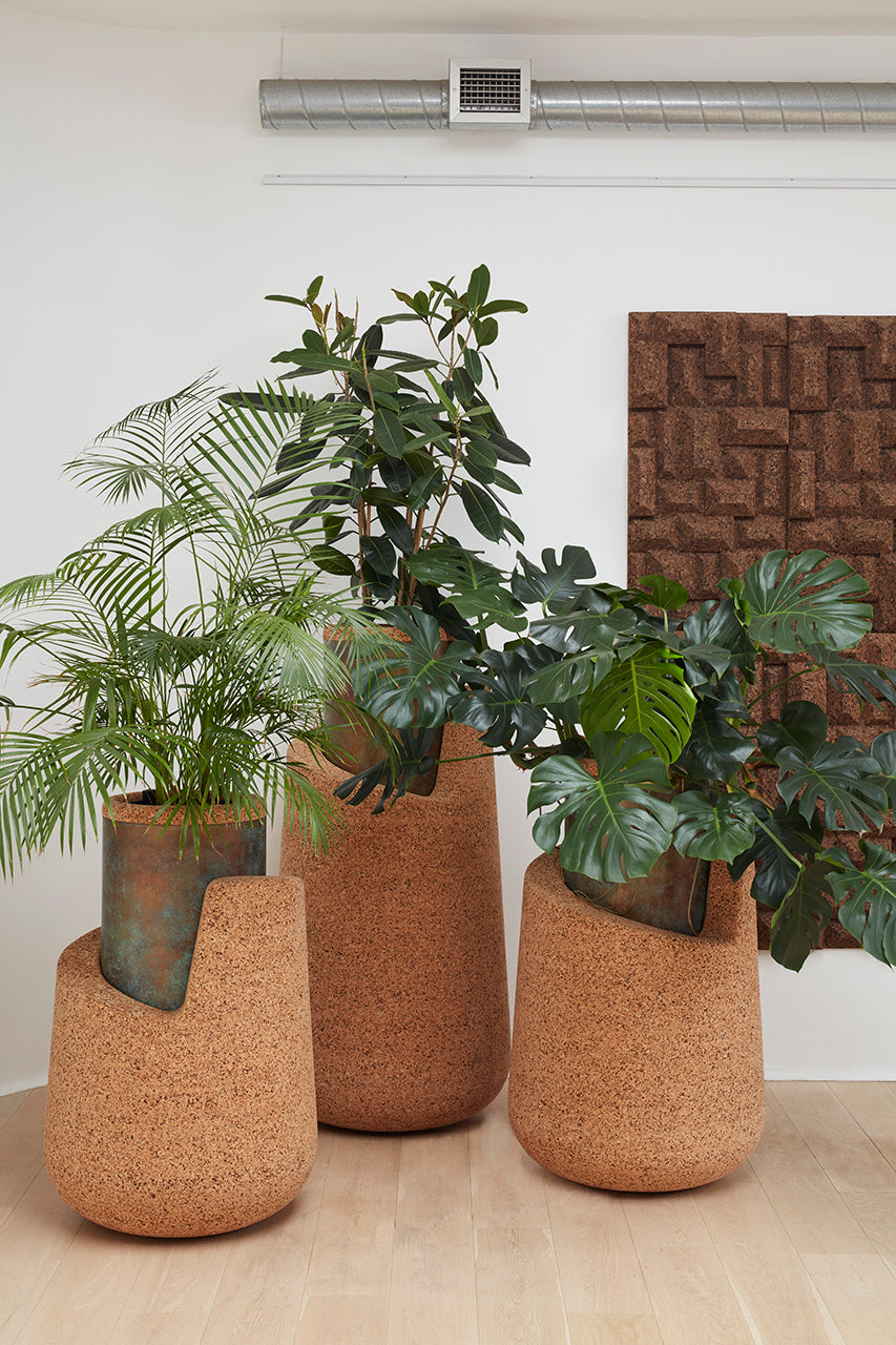 earthy plant pots Wiid Angled Cork & Steel Floor Planter | Eco-Friendly Décor
