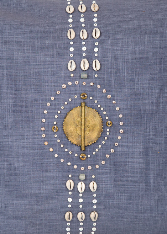 Lamba Indigo Grey Trade Bead Pillow Cover