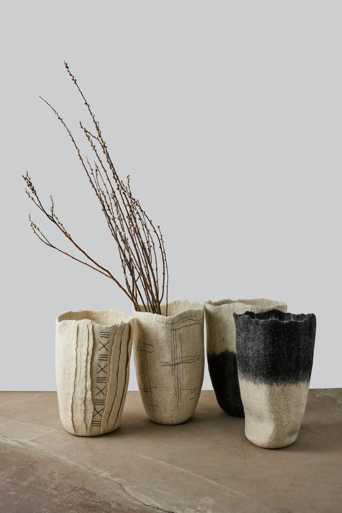 Linear Wool Hand-Felted Floor Vase