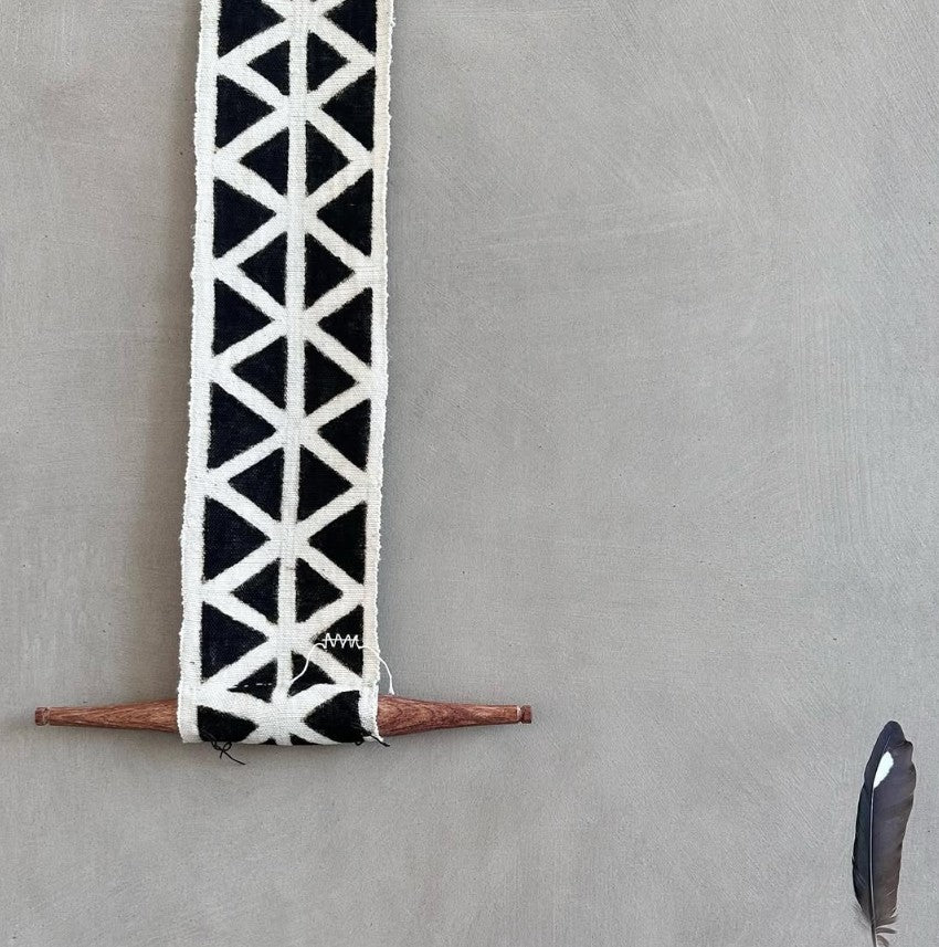 Longevity Bogolan Wall Totem in White with Black Triangles
