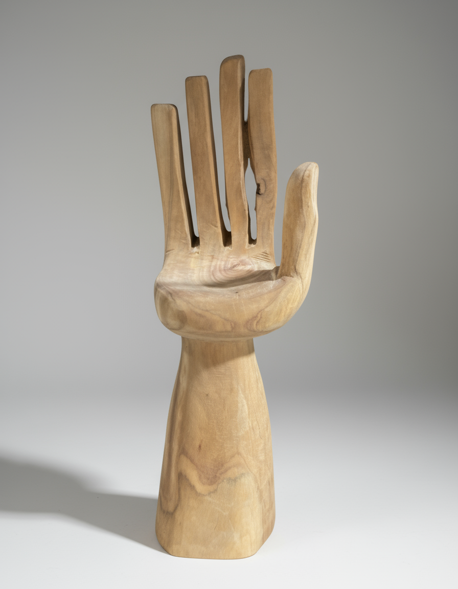 Holzskulptur: Friedenshandskulptur