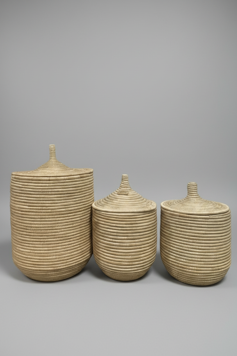 Afrikanischer geflochtener Korb mit Deckel | Phiri | Klein, Mittel, Groß,