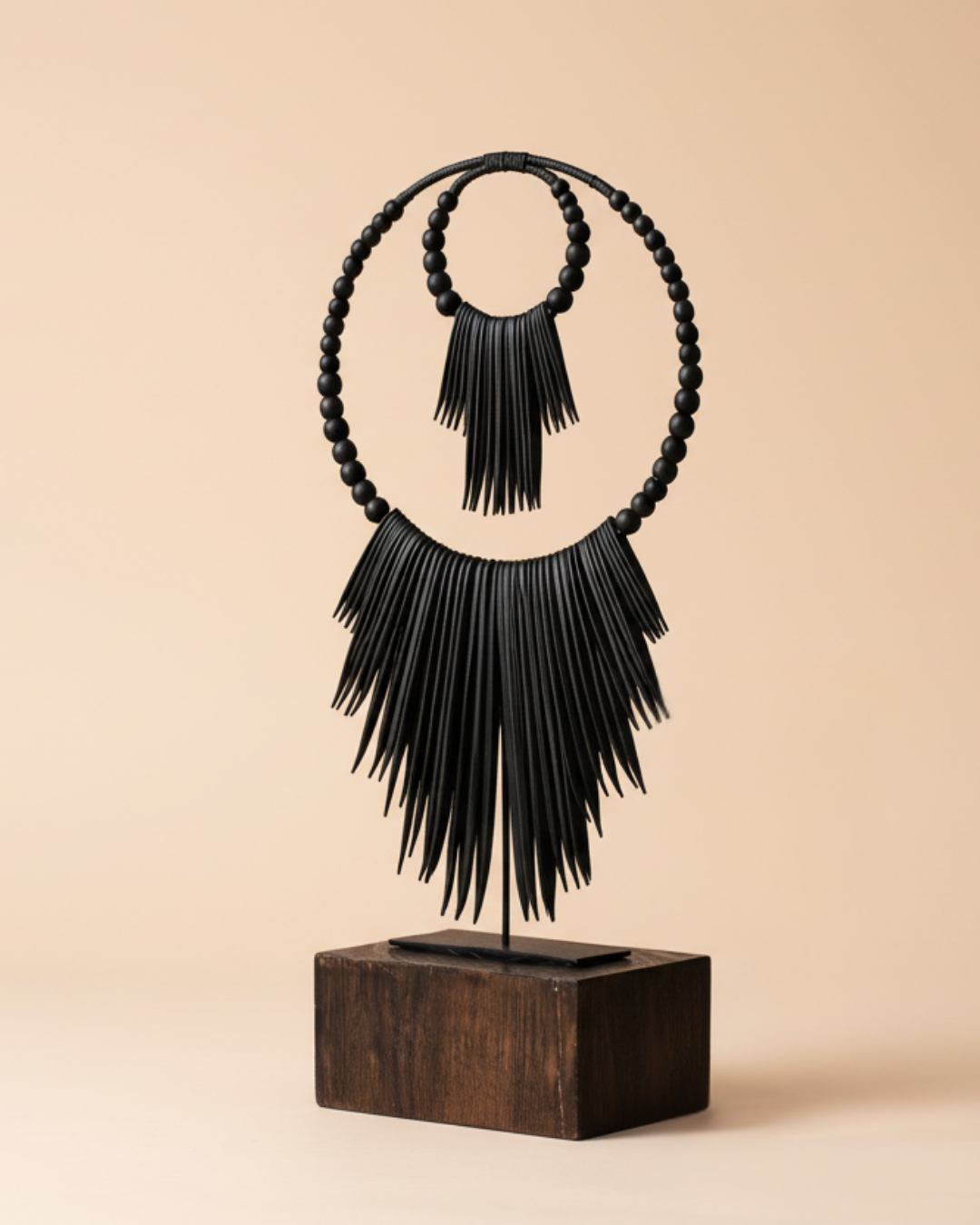 Black Double Ring Statement Cuttle Shell Necklace – Scratched