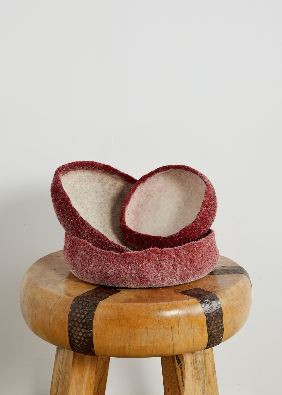 Berry Red Decorative Wool Nesting Bowls